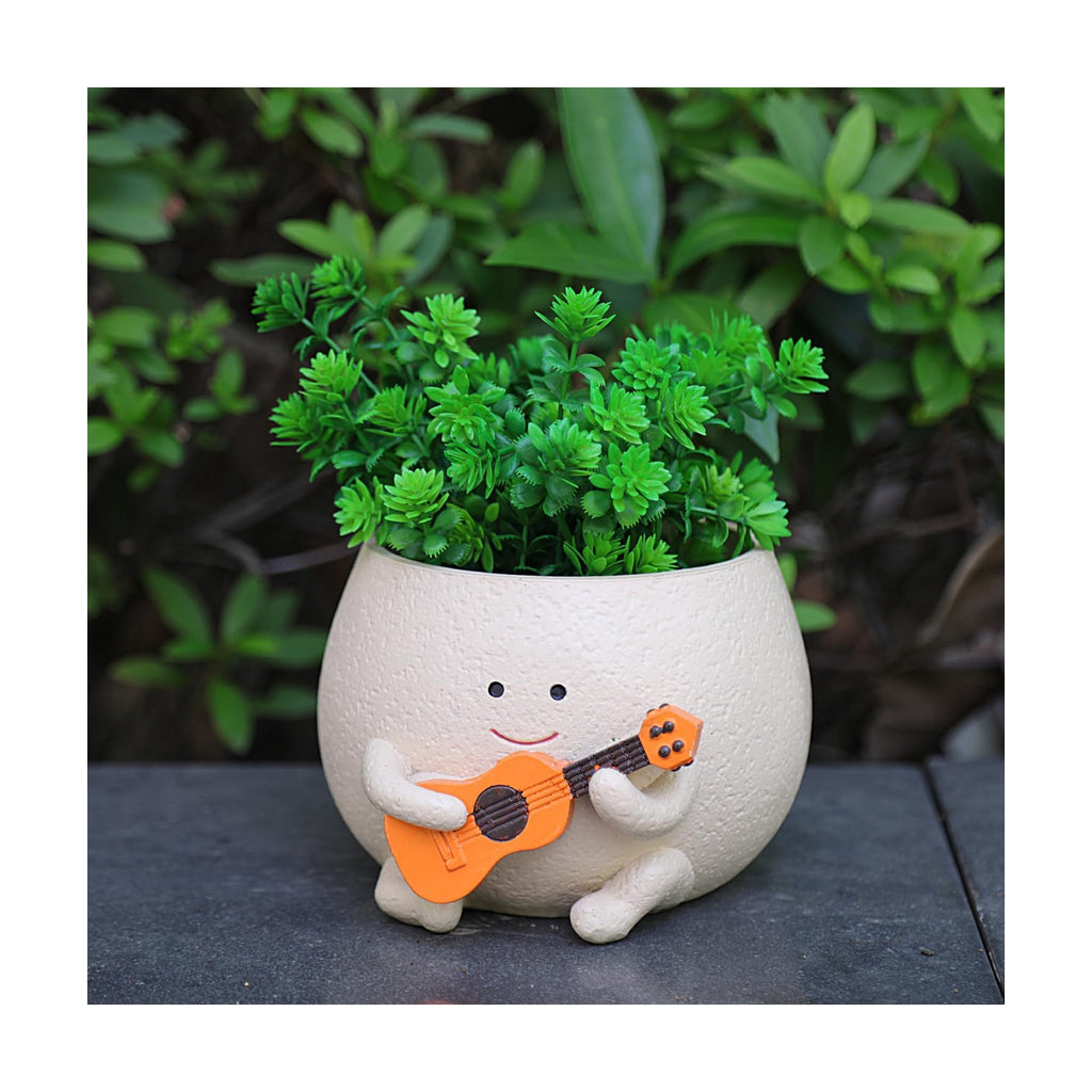 NINIPAPA Smiley Face Plant Pot Cute Guitar Planter with Drainage Holes Funny Small Flower Pots for Indoor Succulent
