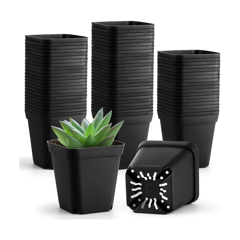 BTPLASTIK Small Plant Pots 3.5 Inch, 120 Pcs Nursery Pots with Drainage Holes, Durable Plastic Succulents Pots for Seedlings, Cuttings (Black)