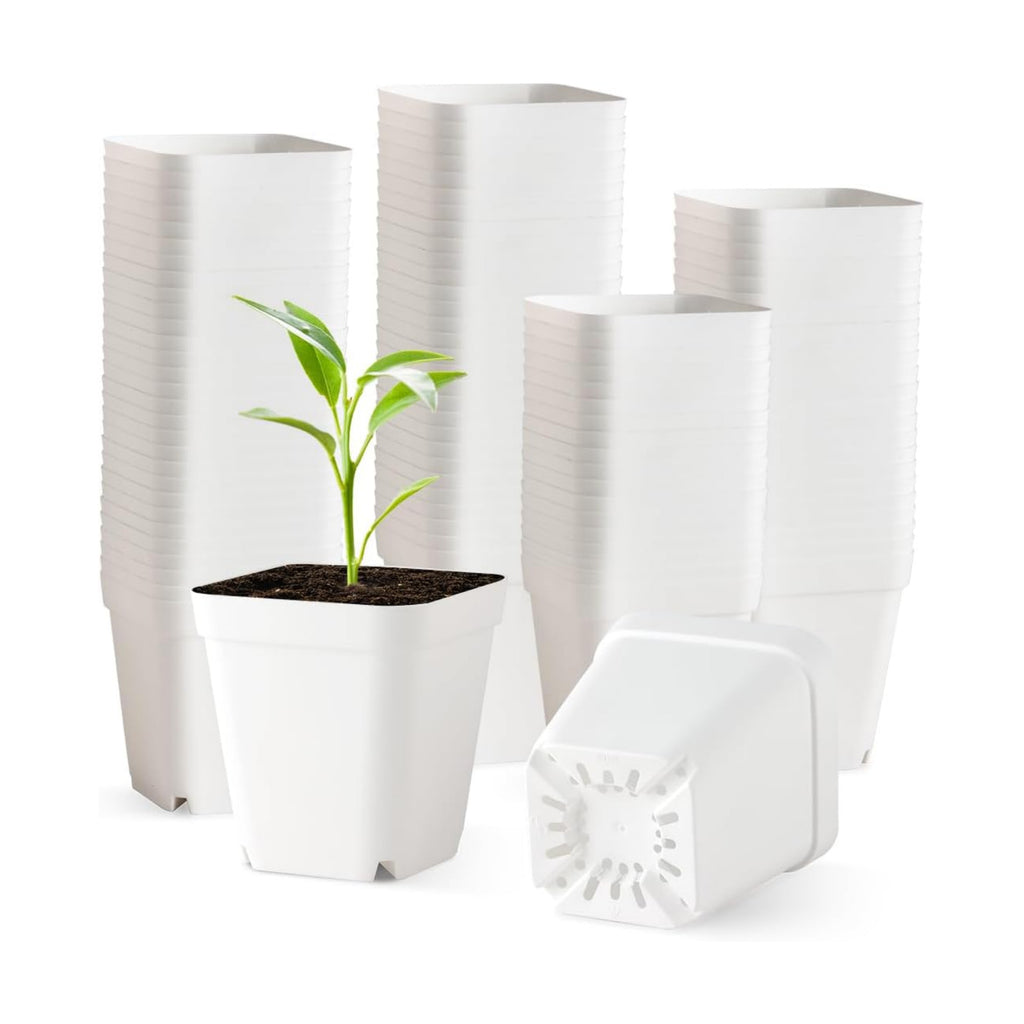 120 Pcs Nursery Pots 3.5 Inch, Plastic Seed Starting Pot with Drainage Holes, Small Sturdy Seedling pots for Planting, Cuttings (White)