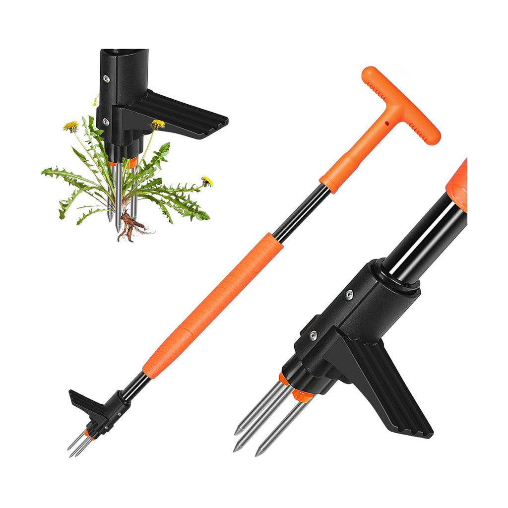 SHANTRA Weed Puller Tool, 3-Claw Stand Up Weed Puller Tool with Long Handle, Garden Weeder Puller Heavy Duty Stand Up