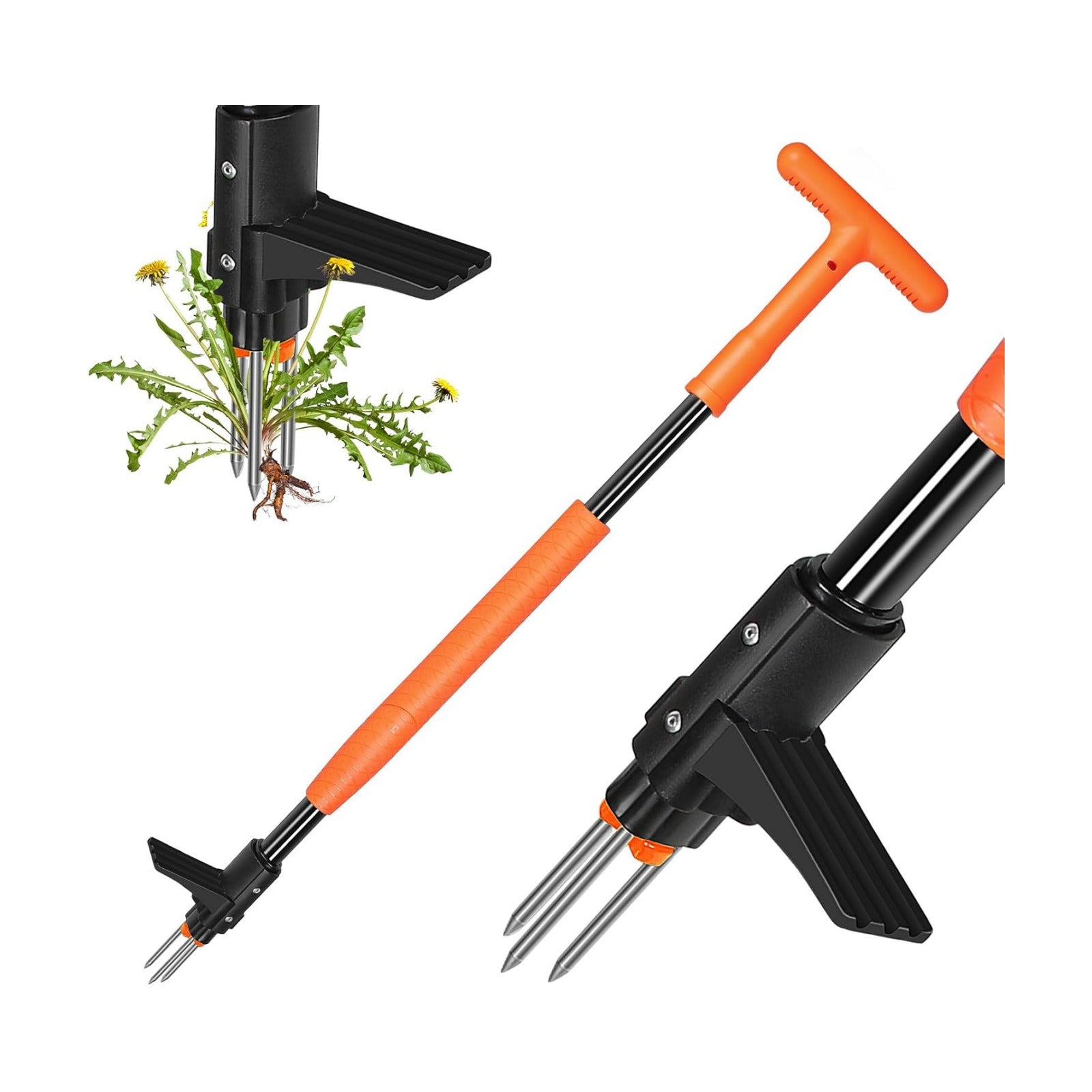 SHANTRA Weed Puller Tool, 3-Claw Stand Up Weed Puller Tool with Long Handle, Garden Weeder Puller Heavy Duty Stand Up
