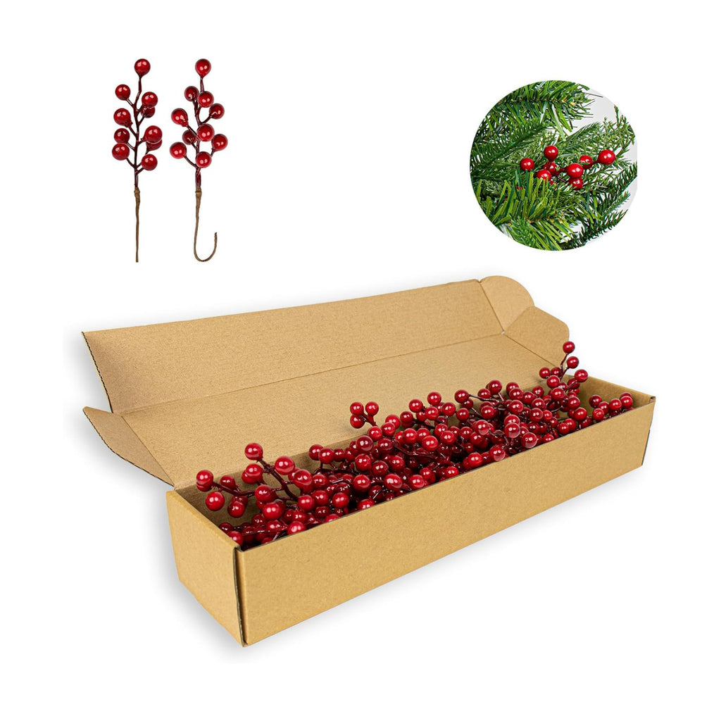 J'FLORU 50 Pack Christmas Tree Decorations 6.5 Inch Artificial Berry Stems Red Berry Picks for Xmas Winter Christmas Tree Ornaments Centerpieces Flower Arrangements