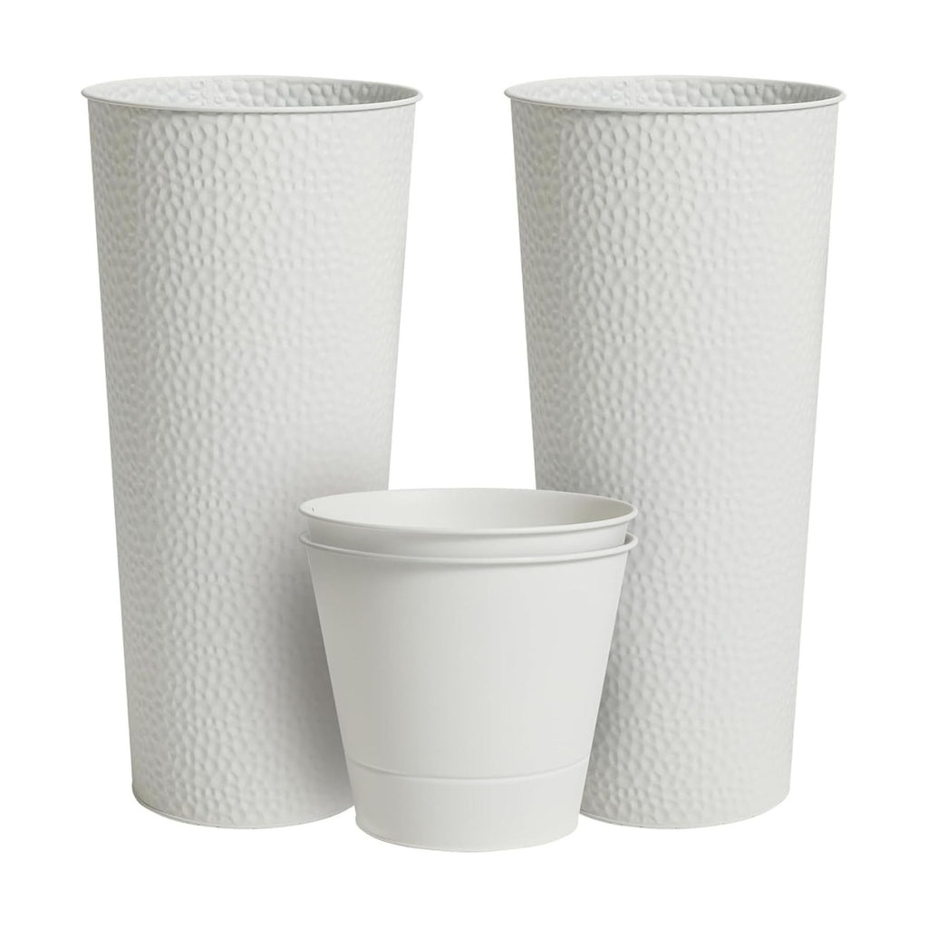 Worth Garden 2-Pack 28" H. Metal Planter with 2X Inside Pots - Hand-Hammered Texture Tall Cone Plant Pots - Large