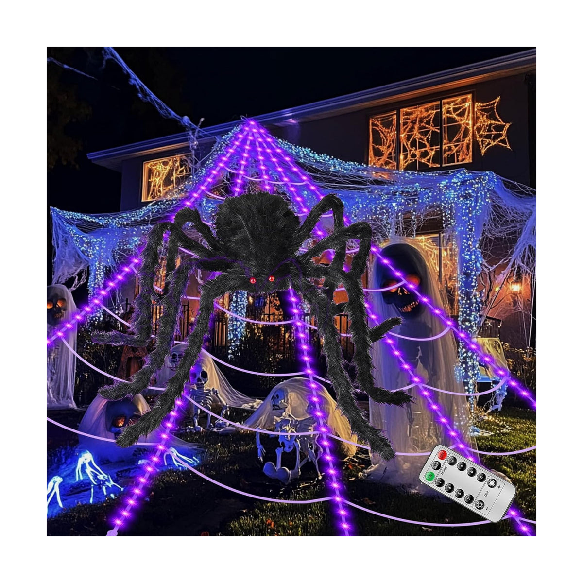 Brighter Spider Webs Halloween Decorations Lights,250 Purple LED Light Up,16.4Ft 8 Modes Giant Spiderweb with Remote Control,48'' Giant Spider,Waterproof & Timer,Halloween Decor for Outdoor