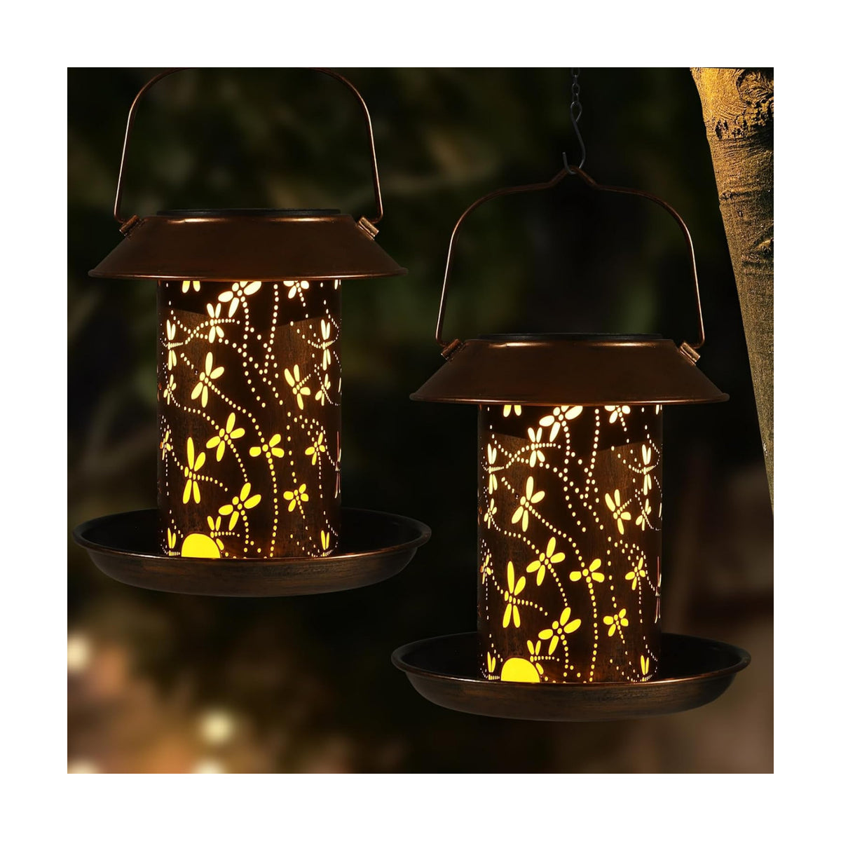 2 Pack Bird Feeders for Outdoors Dragonfly Solar Lanterns Waterproof