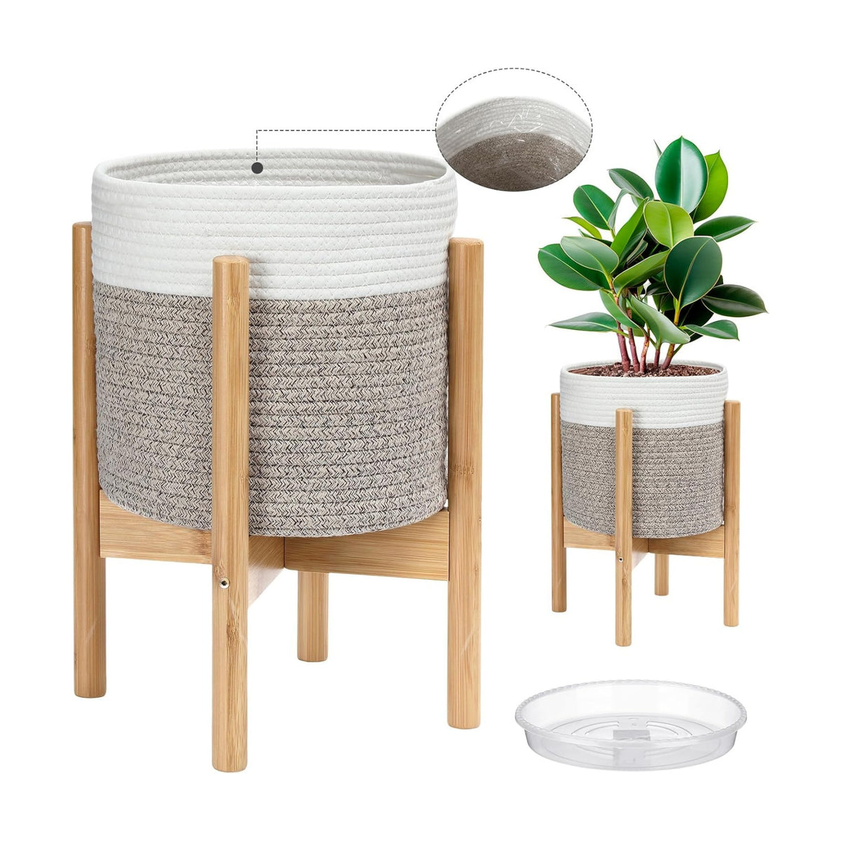 Plant Baskets Indoor with Liner, White and Brown, 10 Inch