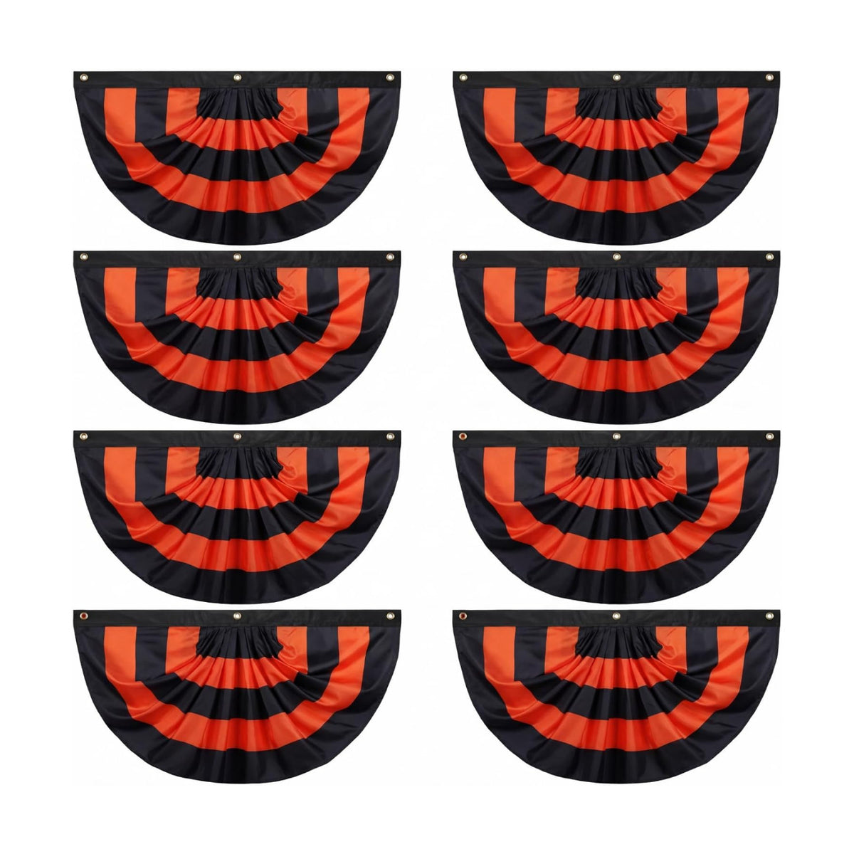 Newwiee 8 Pcs Flag Bunting Black Orange Halloween Bunting Half Fan Hanging Pleated Flag Banner with 3 Grommets 3 x 1.5 ft for Halloween Indoor Outdoor House Holiday Yard Decorations Party