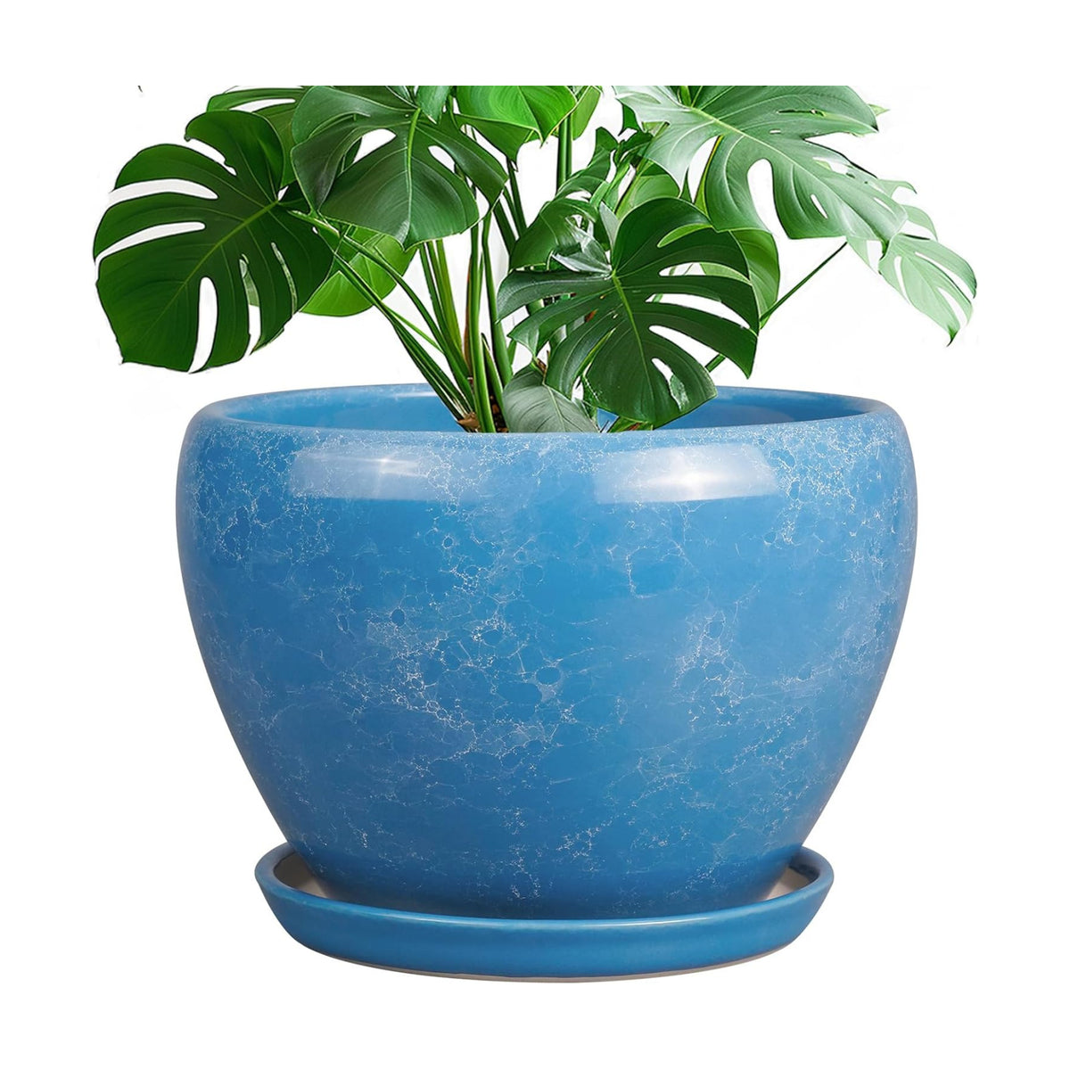 Ceramicfor 10 Inch Planter Pot, Ceramic Pots for Plants with Drainage, Blue
