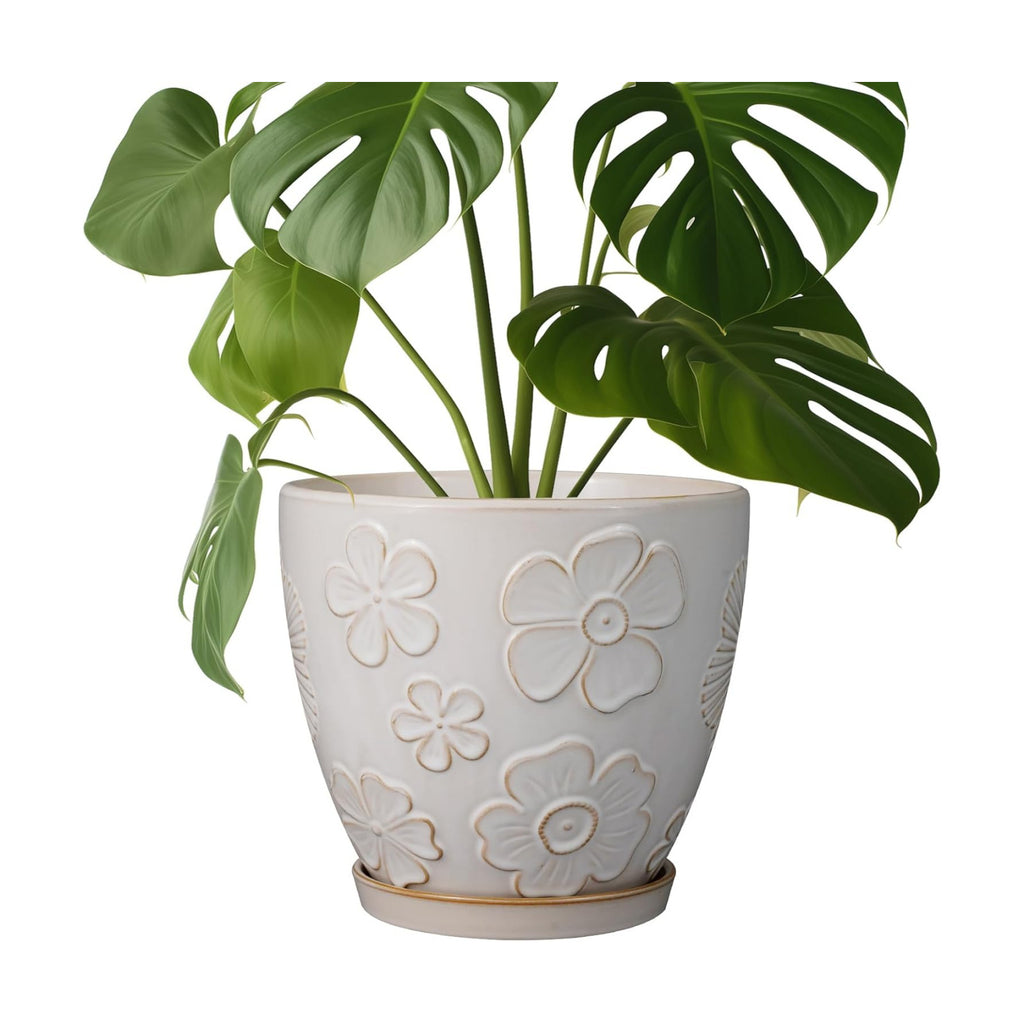 Ceramic Planter 8 Inch Plant Pot with Drainage Hole and Saucer Ceramic Pots for Indoor Plants Outdoor Large Flower Pot