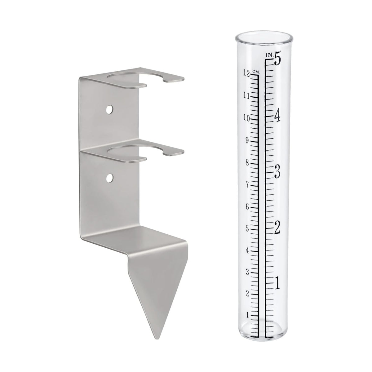 Rain Gauge Outdoor, 5" Rain Gauge with Stainless Steel Rack Holder