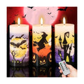 Halloween Flameless Pillar Candles Battery Operated Remote Timer