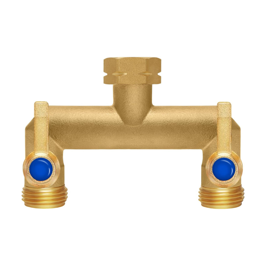 Brass Garden Hose Splitter, Garden Hose Splitter 2 Way Heavy Duty, Outdoor Hose Splitter, GHT 3/4 in. Female Inlet and