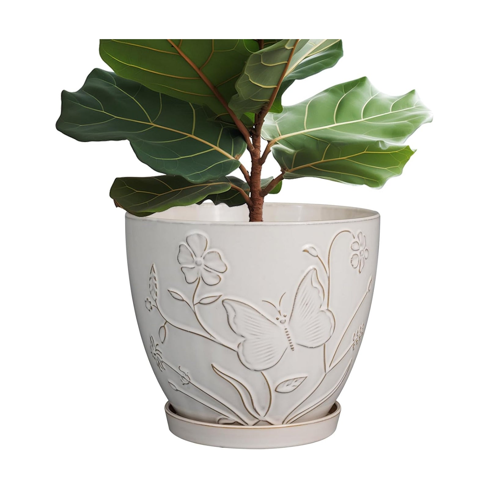 10 Inch Plant Pot Ceramic Planter Pot with Drainage Hole and Saucer Round Planter Large Flower Pot for Indoor Outdoor