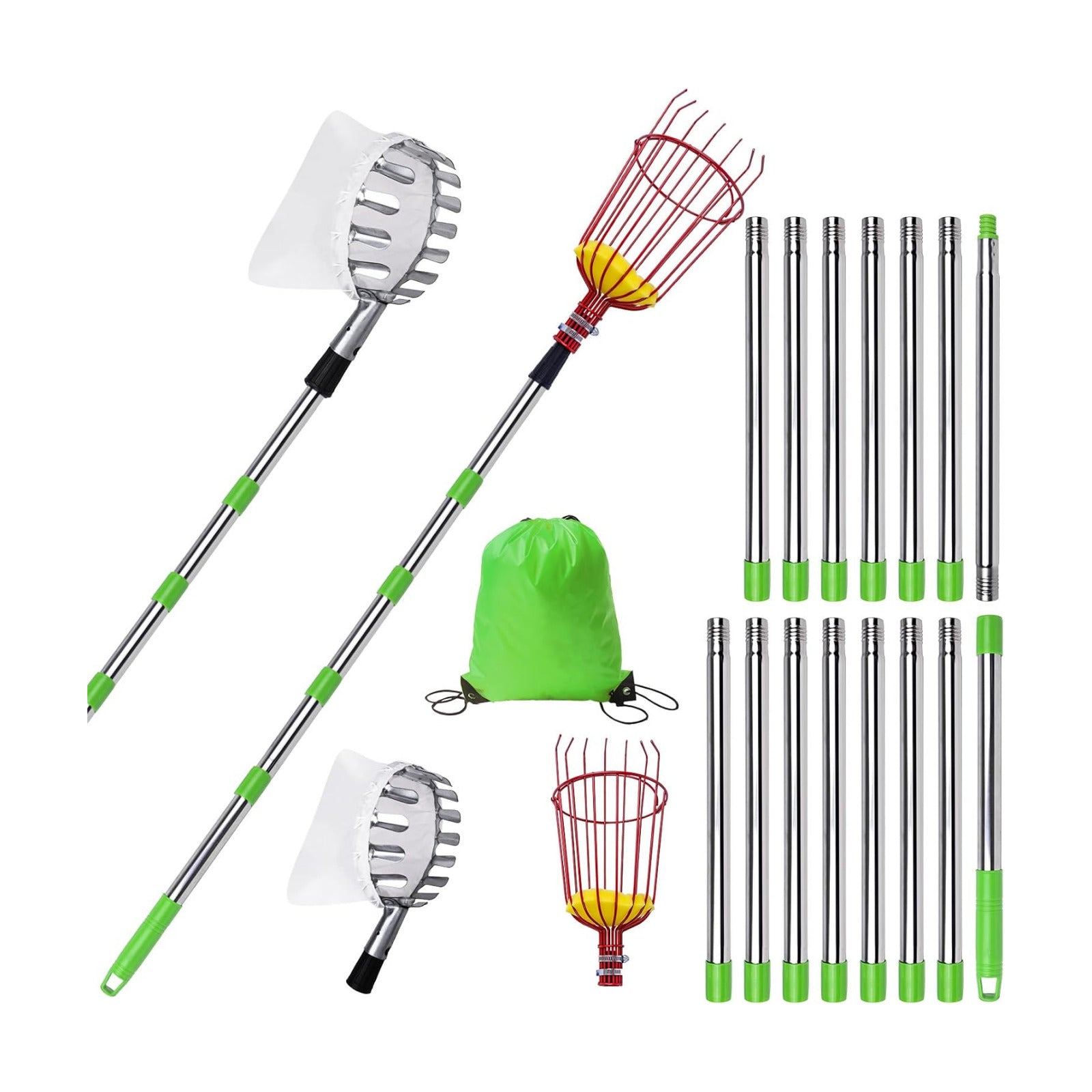 20 Ft Fruit Picker with Wire Basket and Bag Basket,Adjustable Stainless Steel Fruit Picker Pole with Universal Thread