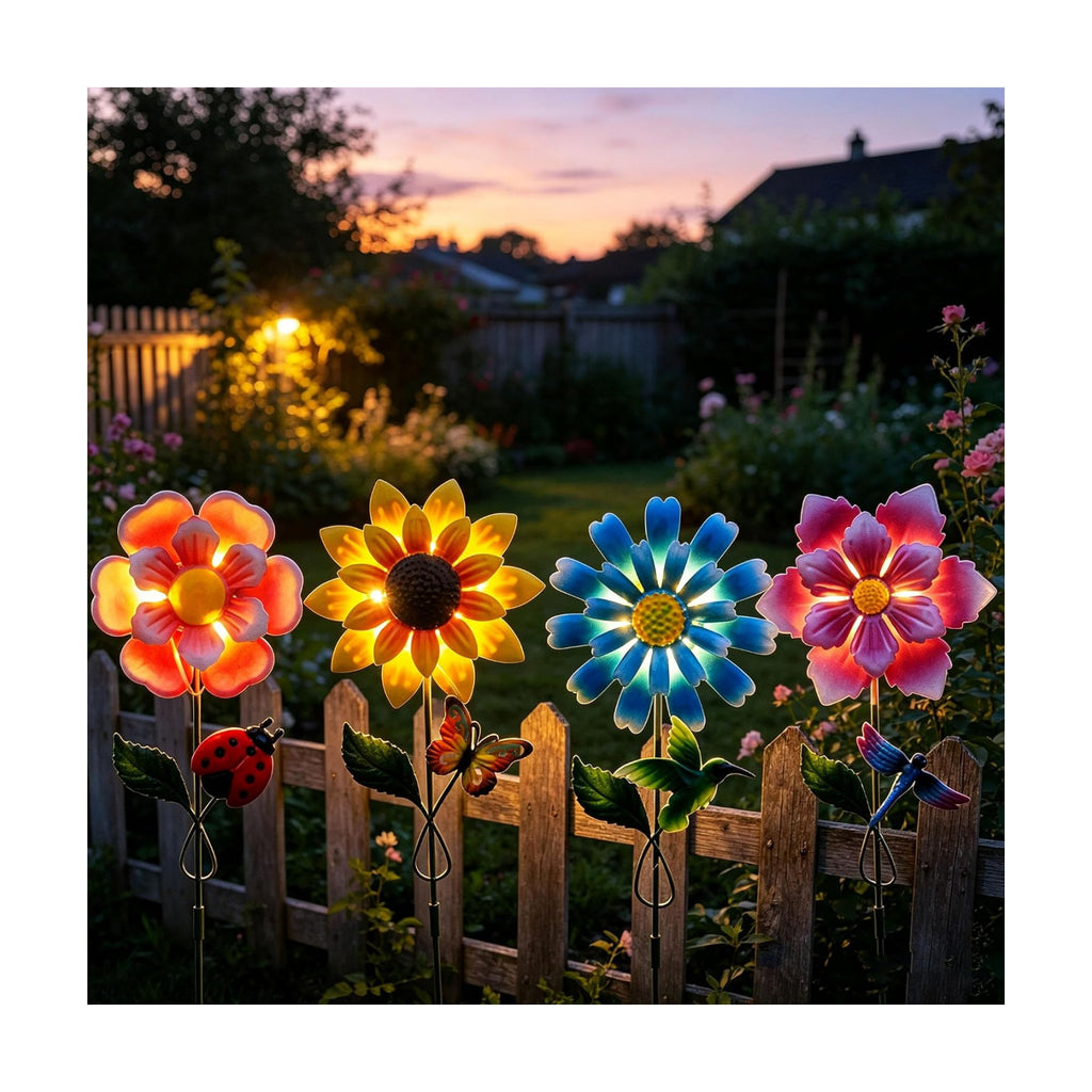 4 Pack Outdoor Solar Lights,Outdoor Waterproof Metal Art Stick Flowers,Garden Decor for Women Mom Grandma Halloween
