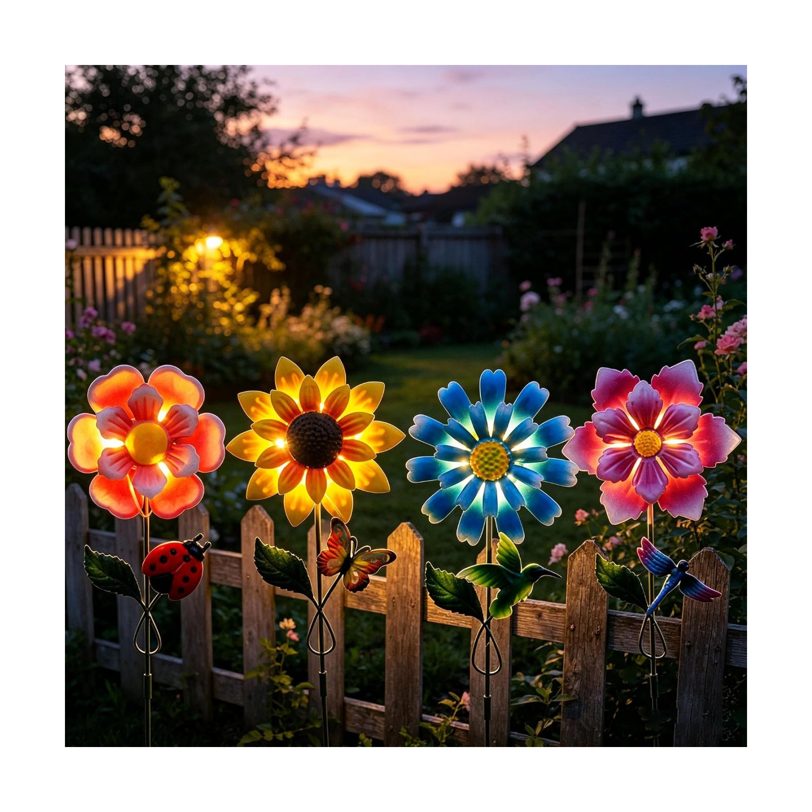 4 Pack Outdoor Solar Lights,Outdoor Waterproof Metal Art Stick Flowers,Garden Decor for Women Mom Grandma Halloween
