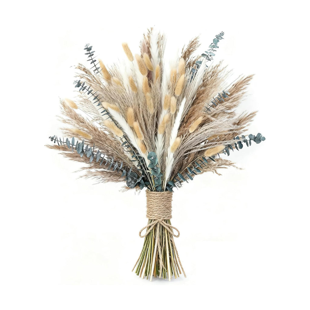 xin's convey 120 PCS Dried Pampas Grass, Dried Flowers, Reed Grass Bouquet for Bohemian Flowers Home Table Wedding Decoration, Rustic Farmhour.(Light Brown)
