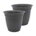 The HC Companies Eclipse Round Planter Pot, 12 Inch, Warm Gray, 2-Pack
