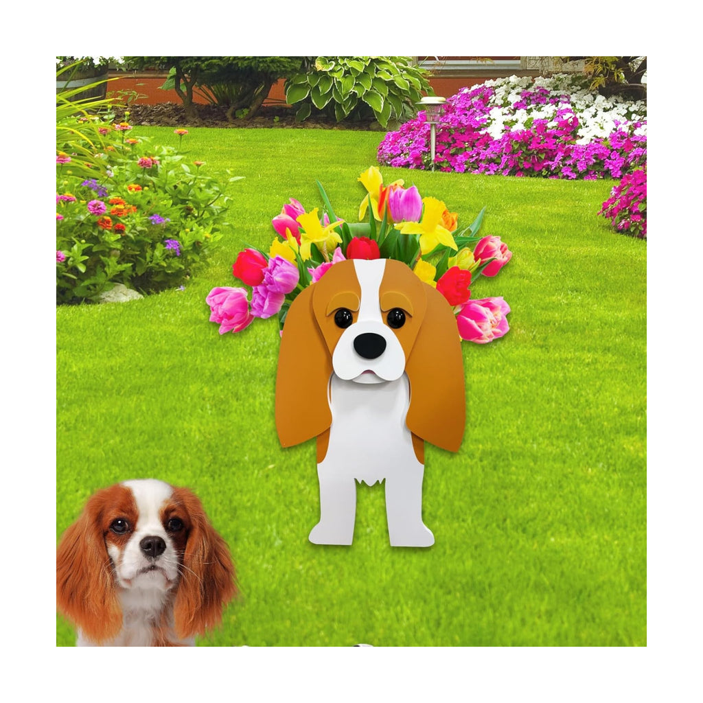 Brown King Cavalier Dog Planter Pots, Animal Shaped Flower Pot | Large Cute Plant Gift for Women and Pet Lovers, Indoor