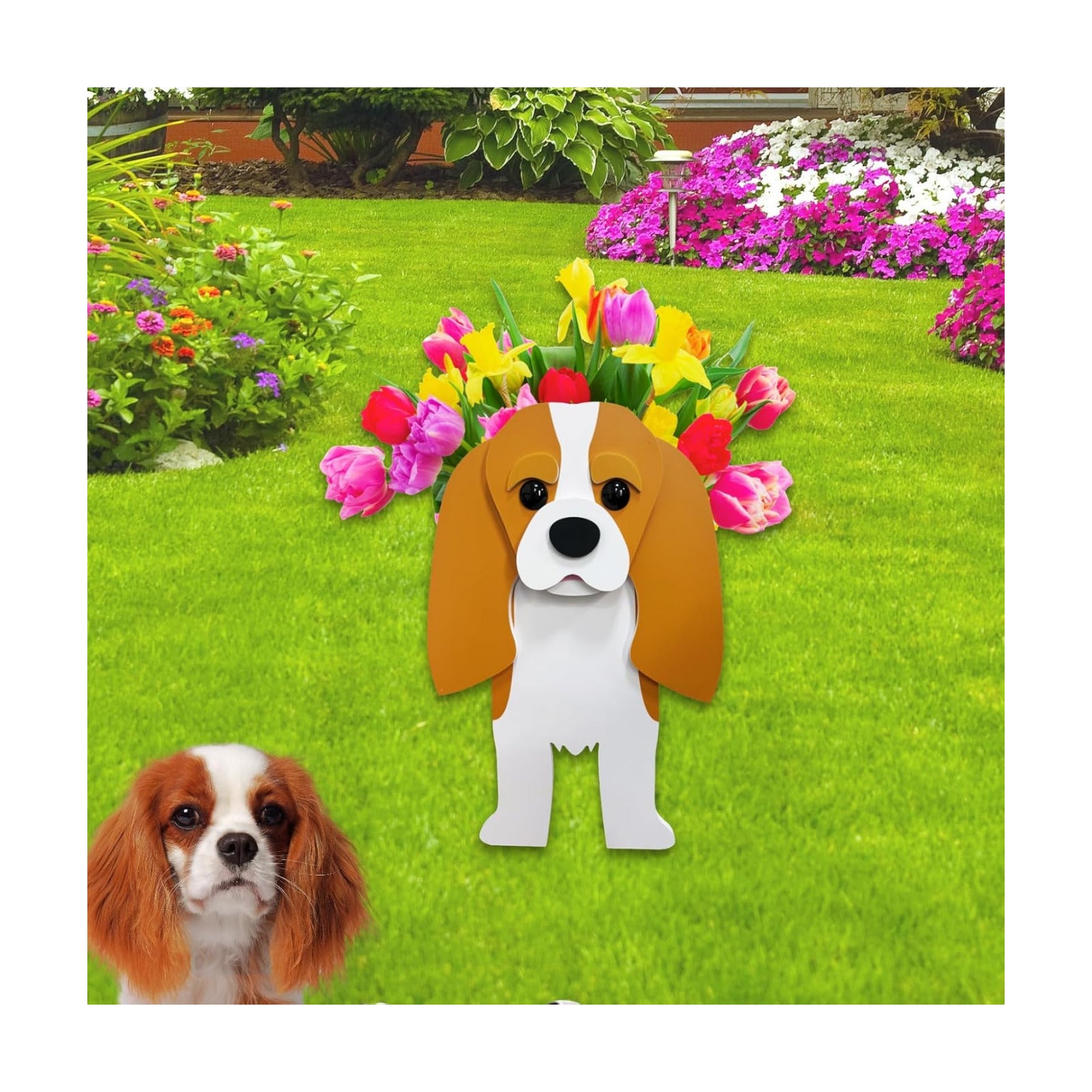 Brown King Cavalier Dog Planter Pots, Animal Shaped Flower Pot | Large Cute Plant Gift for Women and Pet Lovers, Indoor