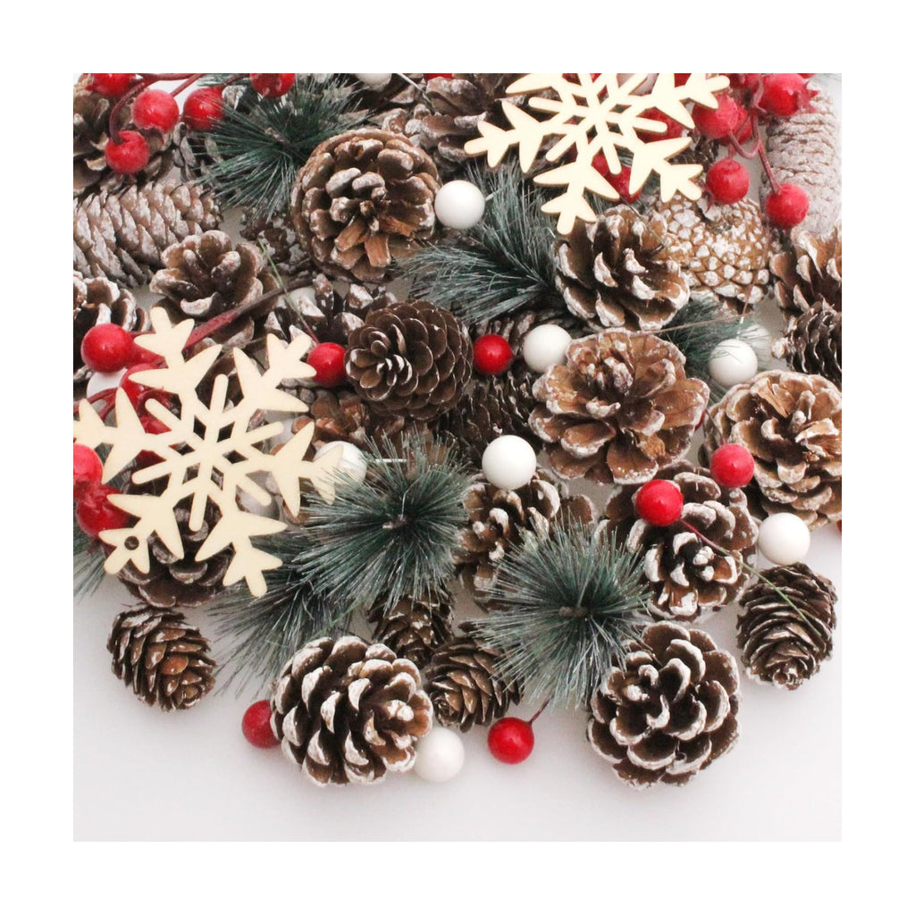 108 Pcs Christmas Ornaments Pine Cones Berry Pine Branch Set Xmas Decorations for Home, Pinecones for Crafts Vase Filler Wreath Christmas Table Decor