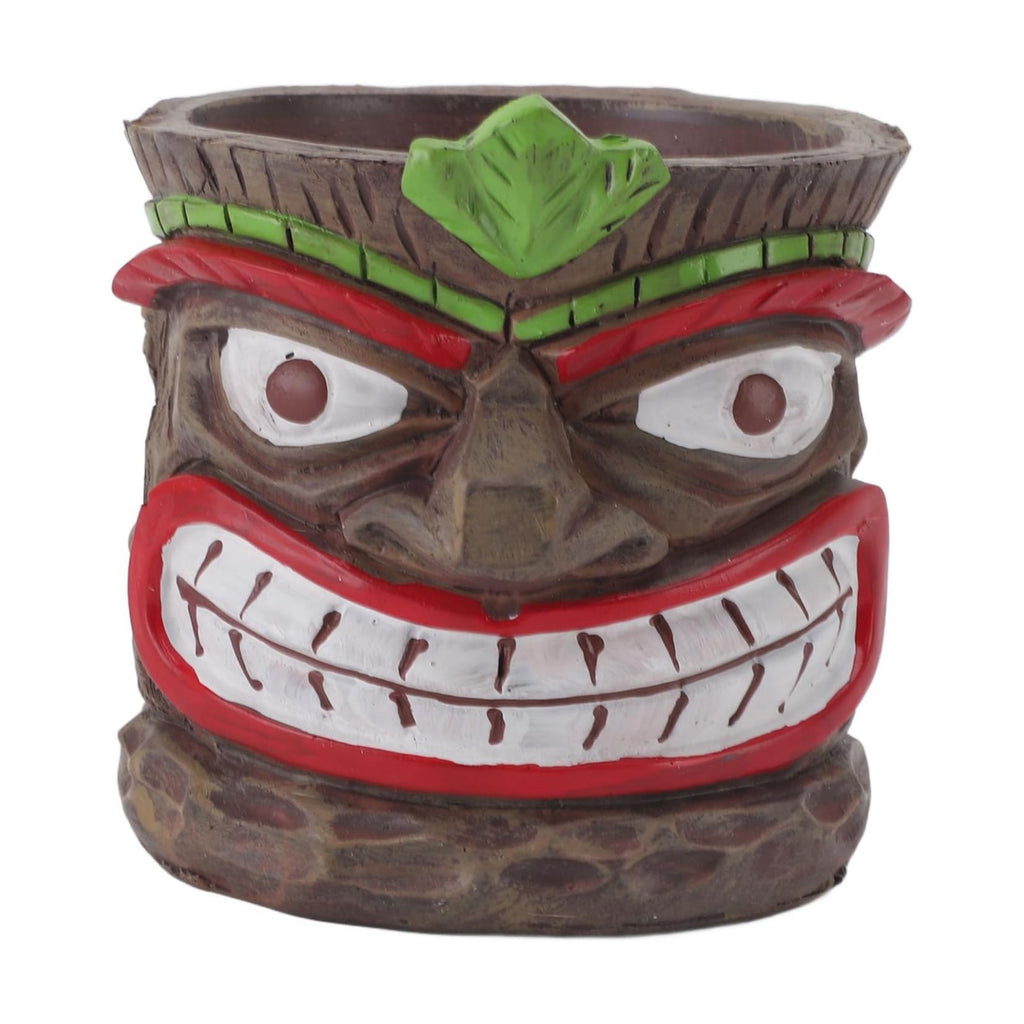 Funny Tiki Head Indoor Small Planter Pot, Totem Sculpture Planter Pot, Novelty Face Flowerpot with Hole, Resin UV Proof