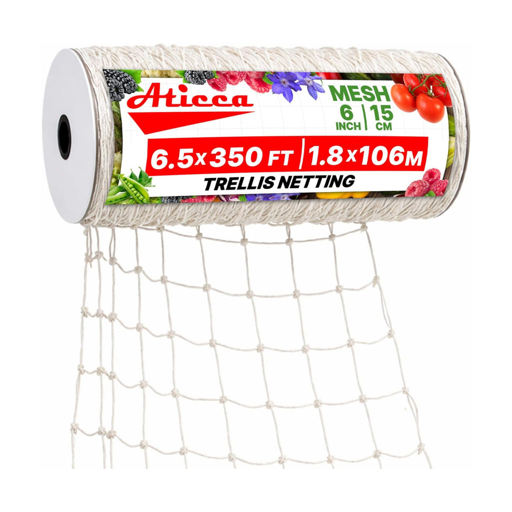 ATICCA Trellis Netting 6.5 x 350 ft Heavy Duty Polyester Plant Support Netting White - 6 Inch Garden Rope Trellis on