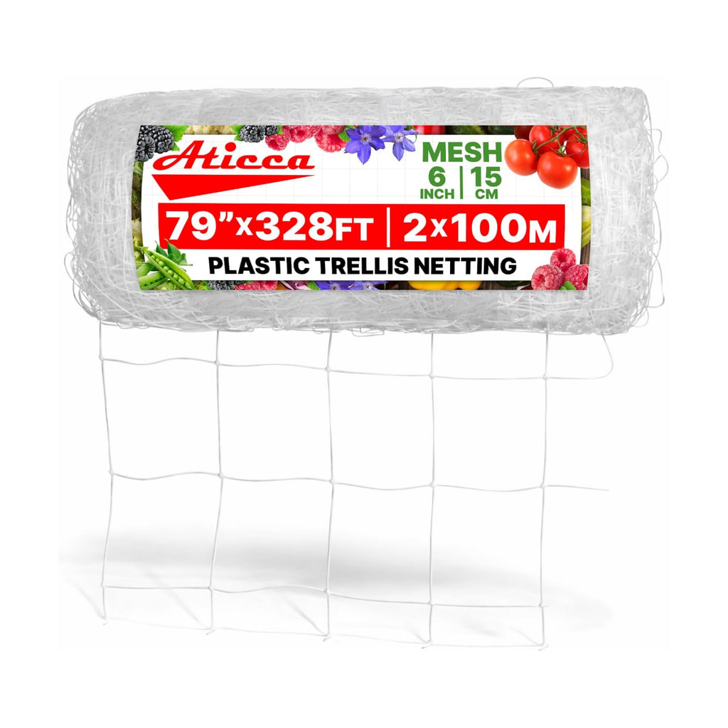 ATICCA Plastic Trellis Netting 79" x 328 ft Heavy Duty Plant Support Netting White - 6 Inch Garden Trellis on Roll