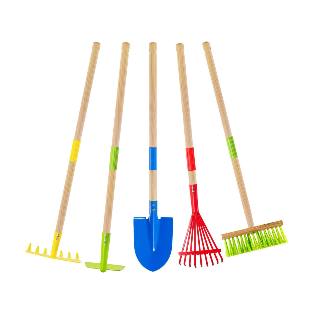 Theefun Kids Garden Tool Set 5pcs, Toddler Hoe Rake Shovel Leaf Rake Broom | Safe Kids Gardening Tools with Wooden