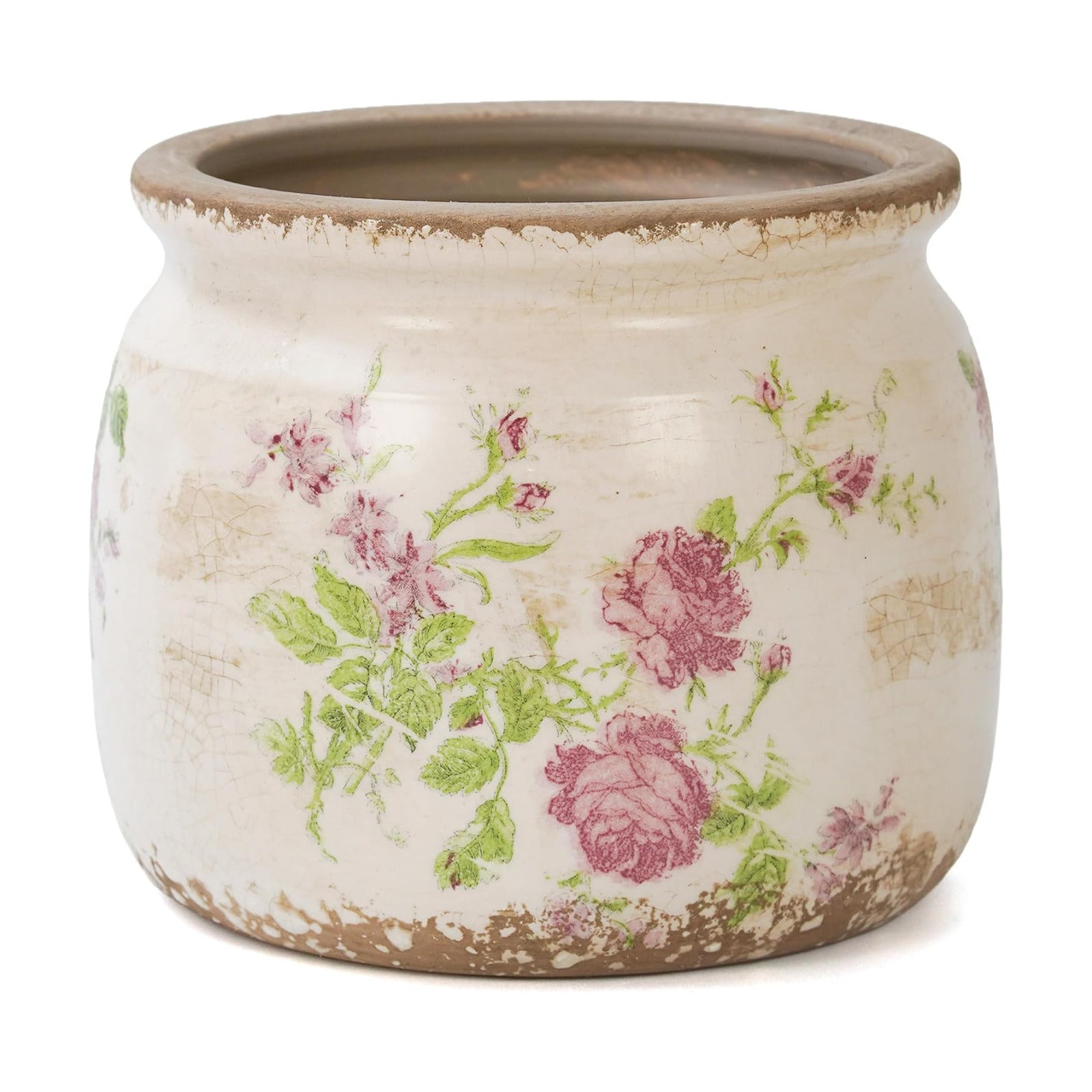 Dosayes Vintage Plant Pot, Pink, 6.29 inch Ceramic Flower Pot | Rustic Floral Design with Crackle Glazed, Farmhouse