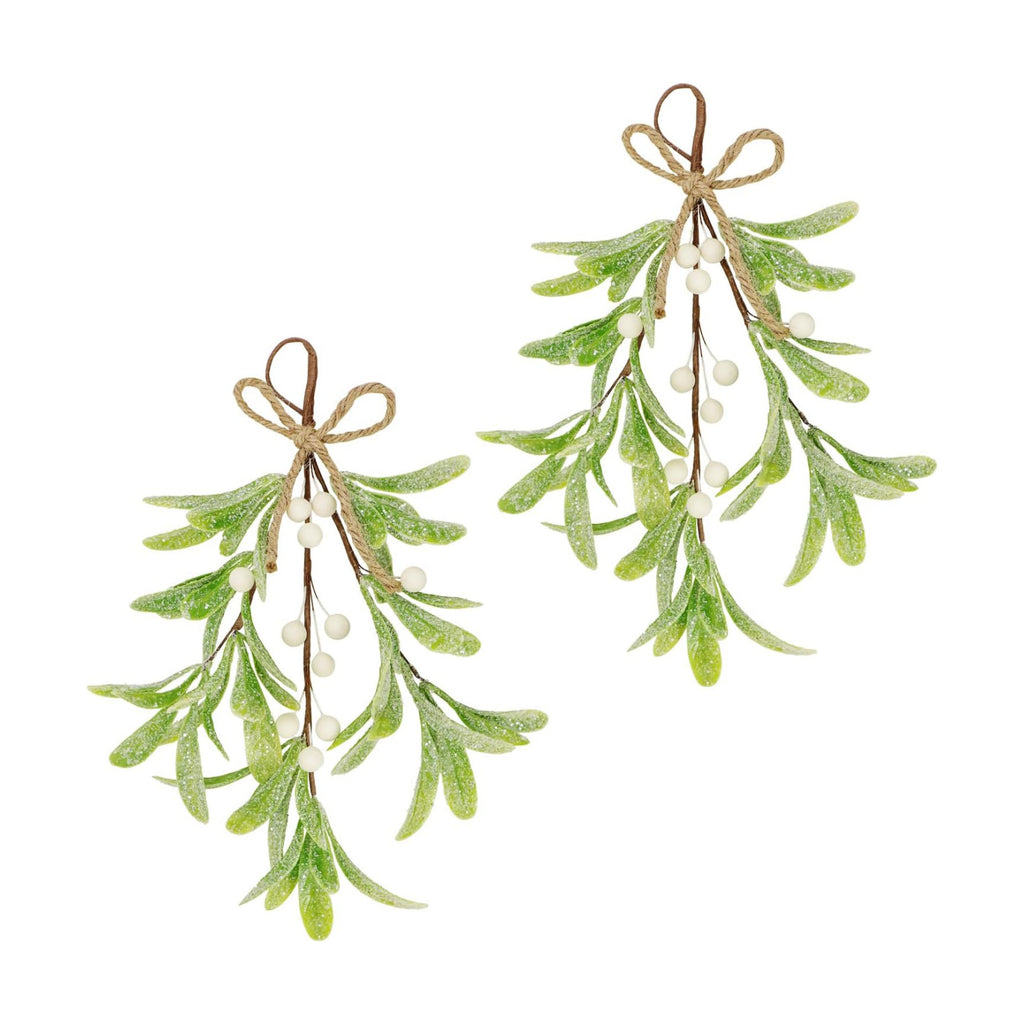 2 Pcs Frosted Mistletoe Hanging Decorations, 10.6'' Artificial Mistletoe Ornament Hanging Kissing Ball with Berry for Christmas Winter Holiday Decor (2, White)