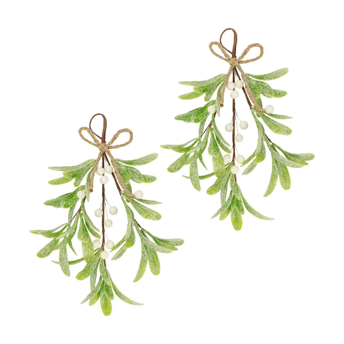 2 Pcs Frosted Mistletoe Hanging Decorations, 10.6'' Artificial Mistletoe Ornament Hanging Kissing Ball with Berry for Christmas Winter Holiday Decor (2, White)