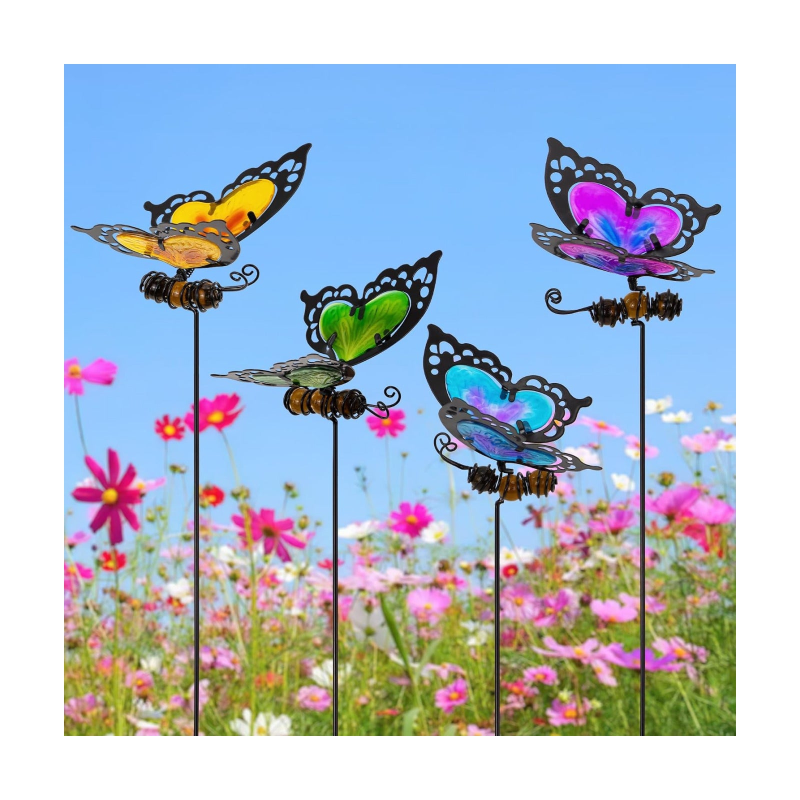 Butterfly Garden Stakes,Kit Made of Glass and Metal | Colorful Butterfly Garden Decorations Can Make the Garden Full of