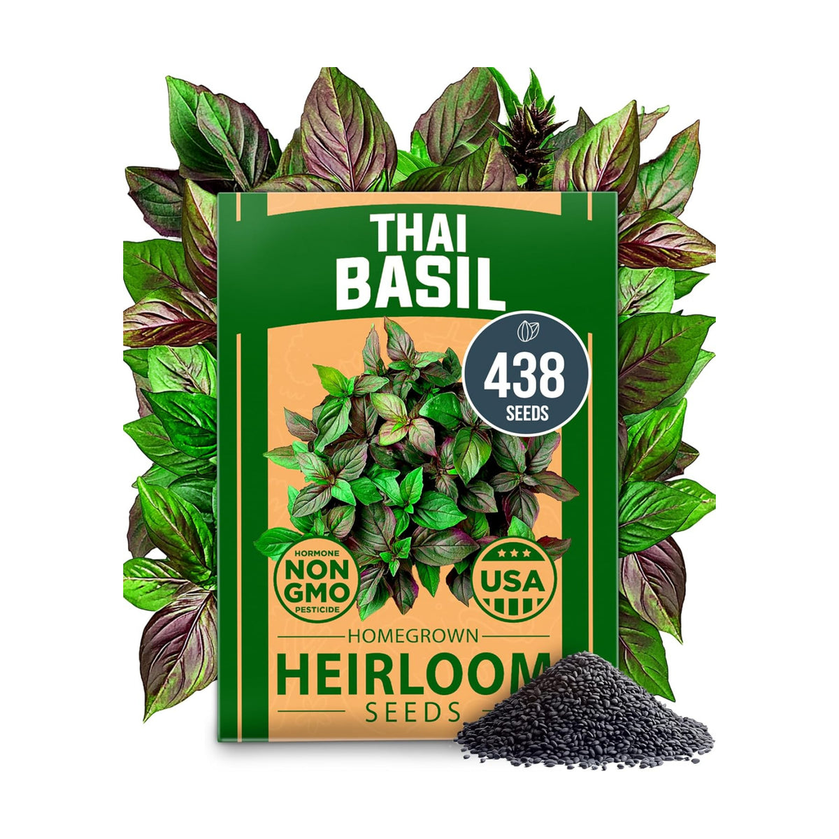 HOME GROWN Thai Basil Seeds, 438 Seeds, Ocimum basilicum VAR. thyrsiflora