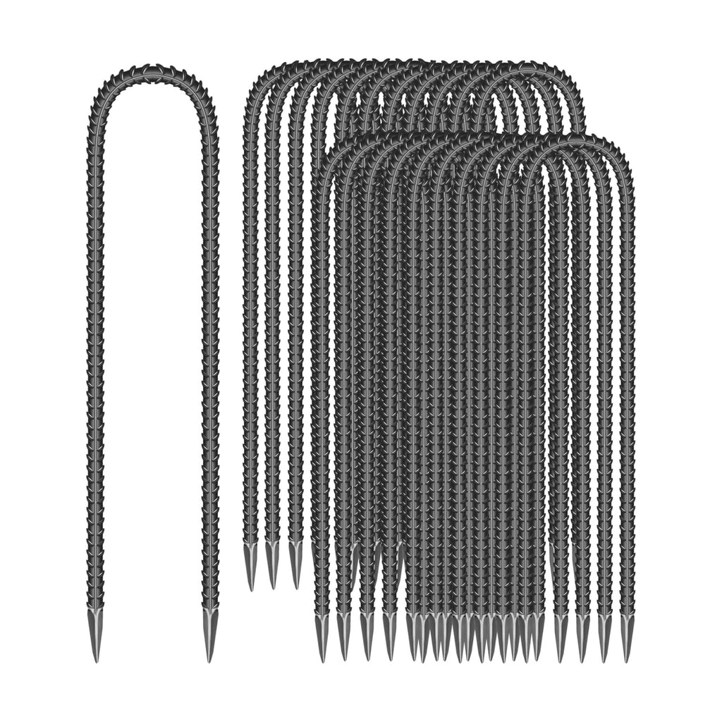 22 Pieces 12-Inch Garden Ground Stakes Galvanized Steel U Shape Hook Rebar Stake - Heavy Duty Anchors for Tents