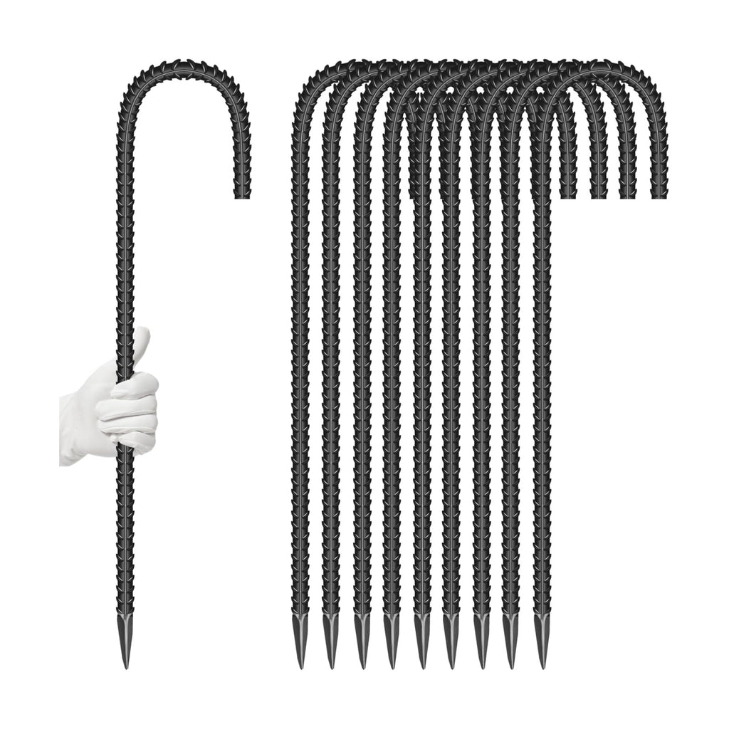 10 Pieces 16-Inch Garden Ground Stakes Galvanized Steel J Shape Hook Rebar Stake - Heavy DutyAnchors for Tents