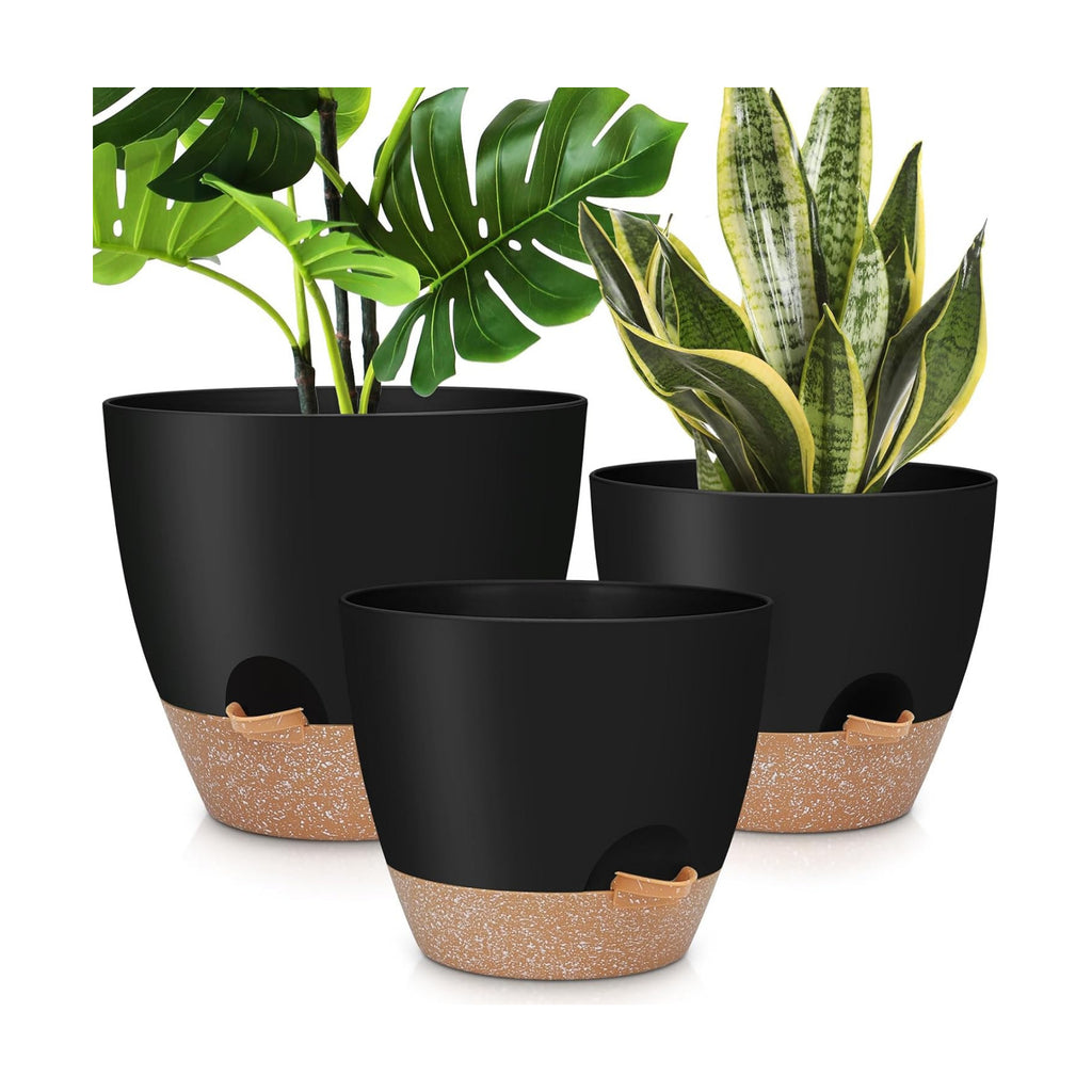 YNNICO 12" 10" 9" Large Self Watering Plant Pots, 3 Pack Flower Pots Planters with Multi Mesh Drainage Holes for Indoor