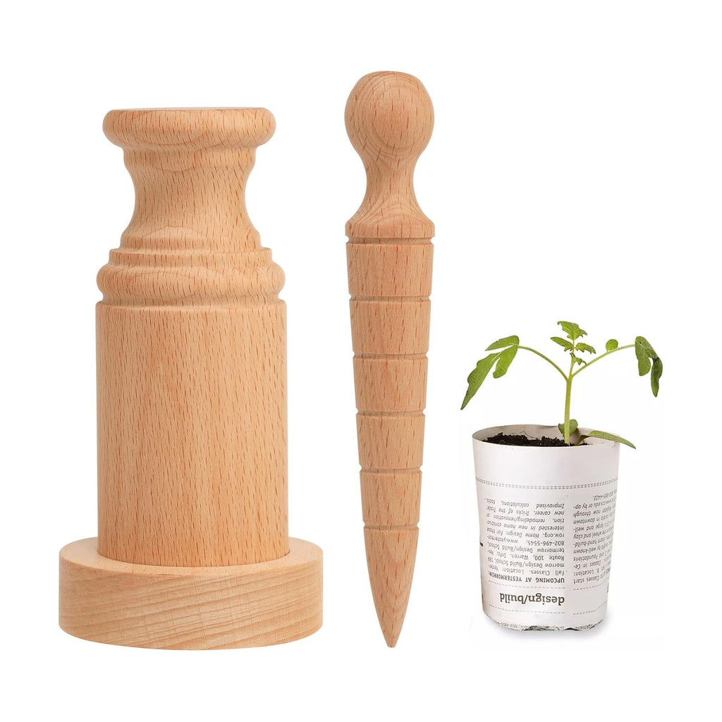 Newspaper Plant Pot Maker Wood Plant Seed Dibber Set Wooden DIY Newspaper Paper Pot Maker for Grow Your Own Seedlings Gardening Seedling Starter Pots Making Tool Paper Pot Press