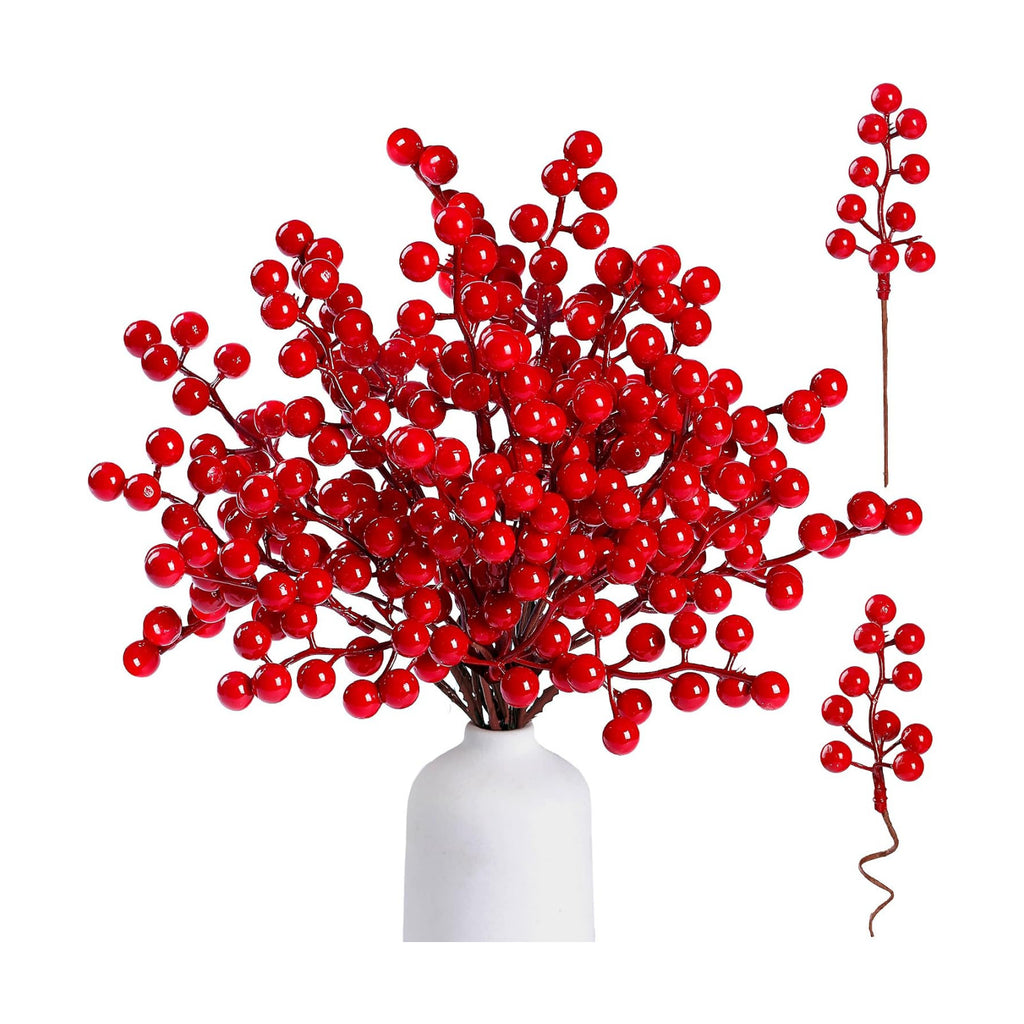 Sggvecsy 30 Pack Artificial Red Berry Stems 6.5inch Christmas Red Berry Picks Holly Berry Branches for Christmas Tree Decorations Holiday DIY Crafts Xmas Ornaments Wedding Home Decor