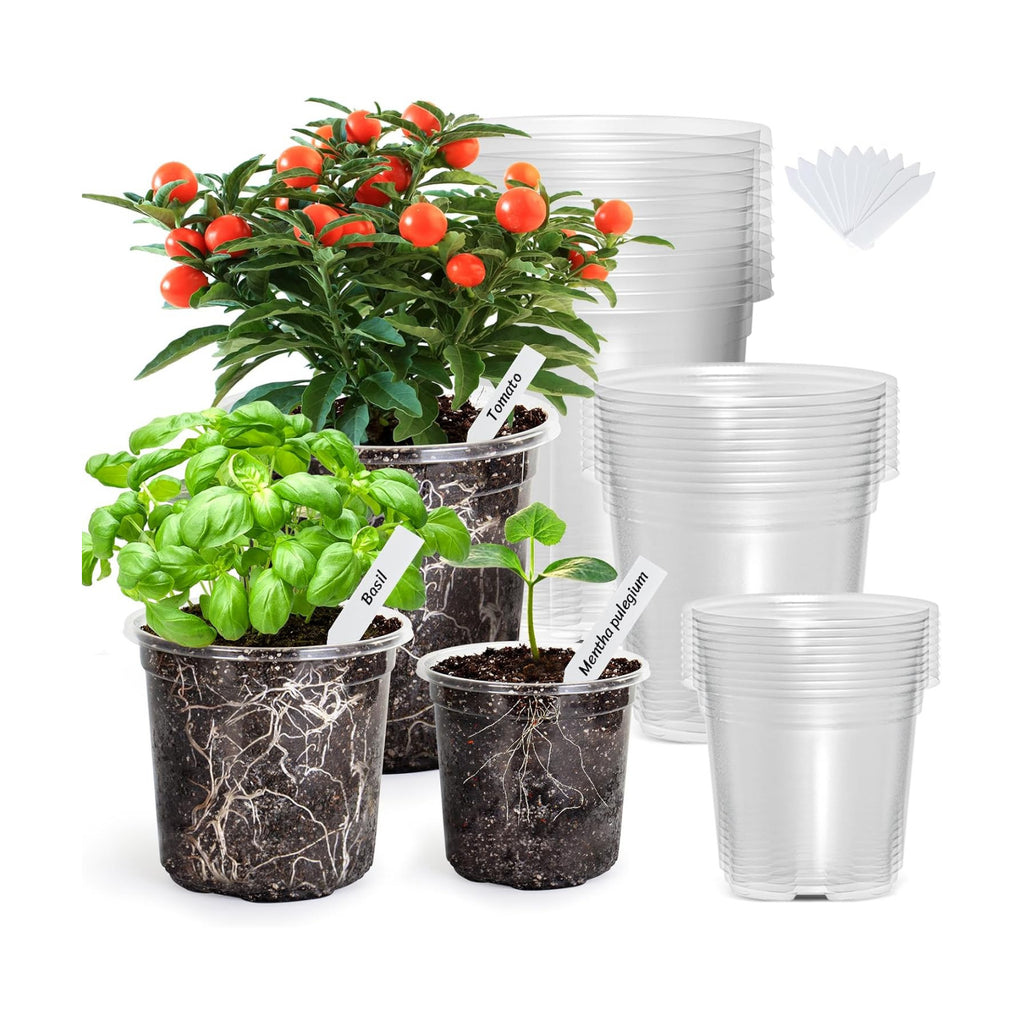 Bonviee Clear Nursery Pots with Drainage Holes, 4/5/7 Inch, 30-Pack