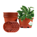 KPUVX 5 Pack 10.5 inch Plant Pots, Plastic Flower Pot | Indoor Outdoor, Drainage Holes & Trays, Decorative Garden