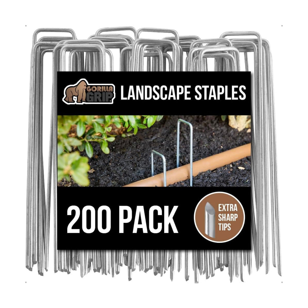 GORILLA GRIP Premium Landscape Staples 200 Pack 6 Inch, Heavy Duty 11 Gauge Galvanized Steel Garden Stakes, Sharp Rust