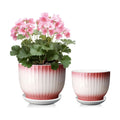6.7 + 5.5 Inch Ceramic Plant Pots,Set of 2,Planters with Drainage Hole and Saucer,Flower pots for Indoor Plants,Elegant