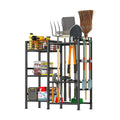 Garden Tool Organizer with Basket, 3-Tier Yard Storage Rack for Garage | 35 Long-Tool Slots: Steel rack adds 11 hooks