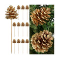 Thiccywoov 12 Pcs Christmas Pine Cone Pick Decoration for Tree Gold 3.15 in