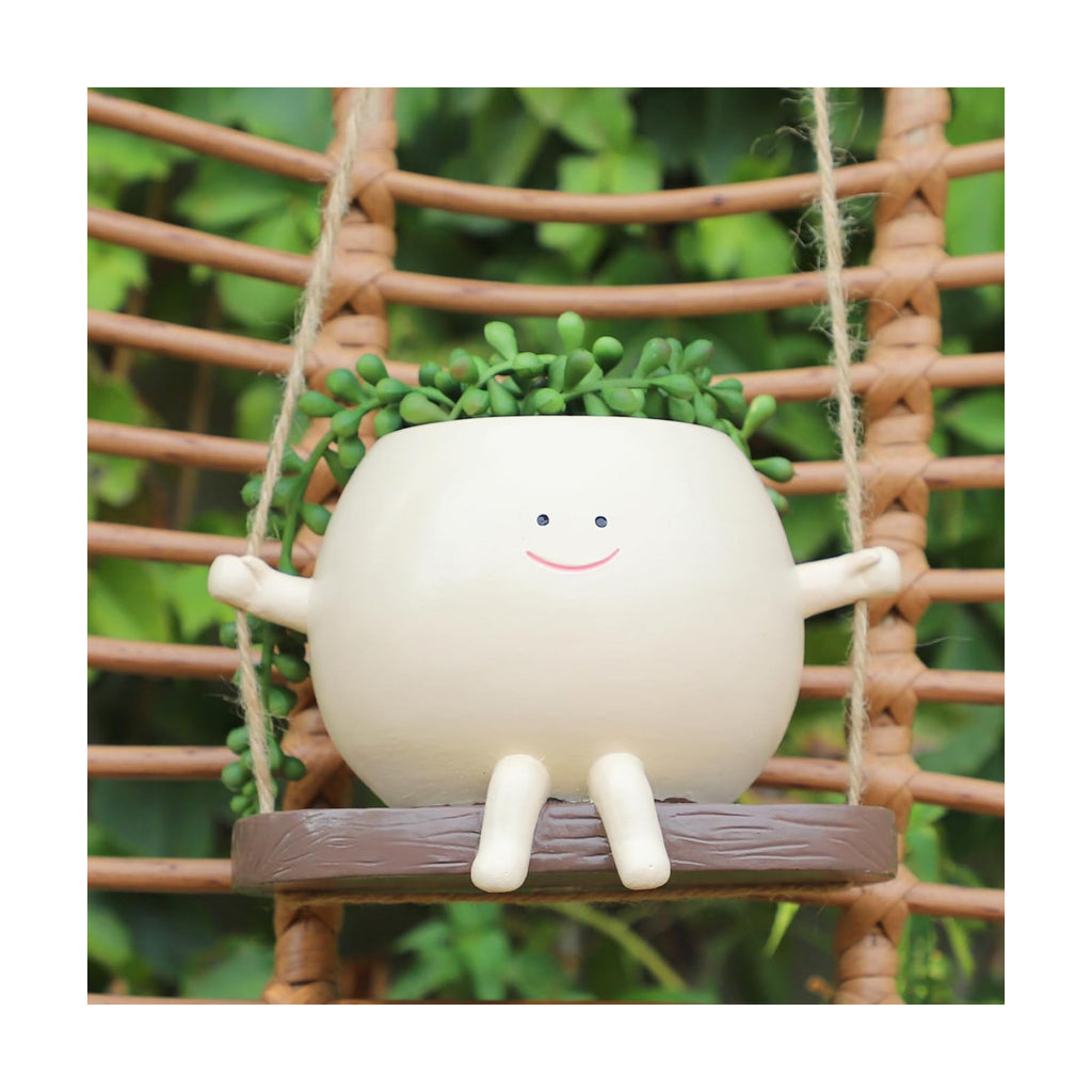 Large Glossy Swing Smiley Face Planter Pot Head, Hanging Planter for Indoor Outdoor Plants, Cute Hanging Flower Pot for