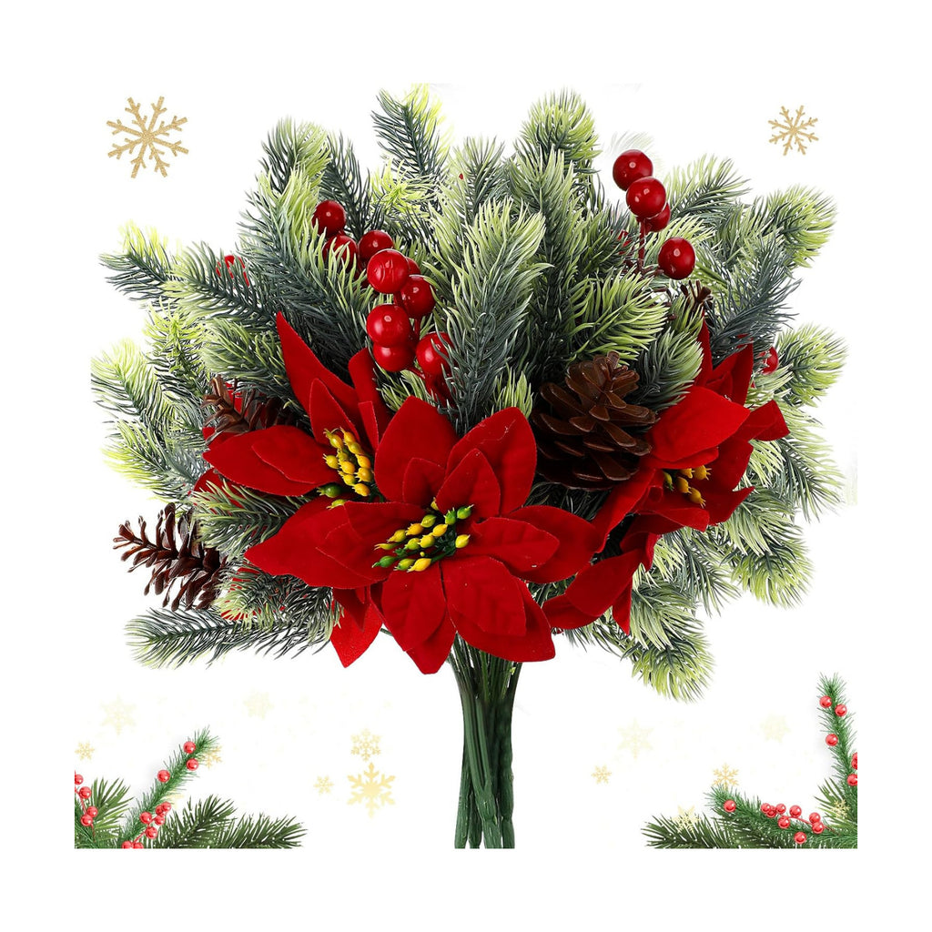 4 Pcs 13.4'' Velvet Poinsettias Artificial Christmas Flowers Outdoor