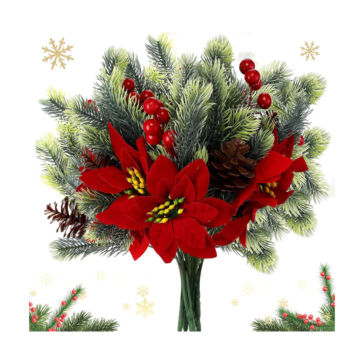 4 Pcs 13.4'' Velvet Poinsettias Artificial Christmas Flowers Outdoor