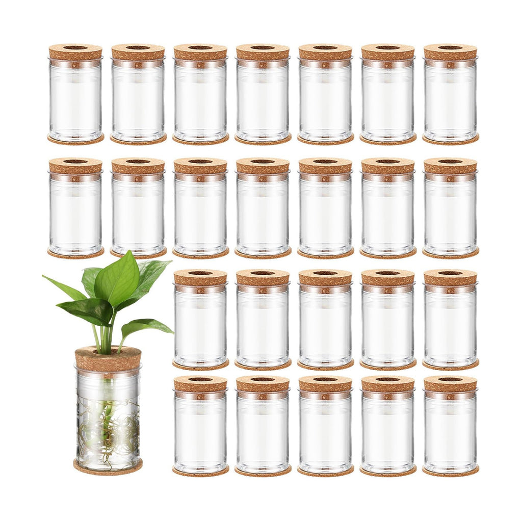 24 Packs Plastic Desktop Plant Terrariums Propagation Planter Tabletop Planting Vase with Lid and Cork Plant Coasters