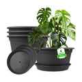 Large Flower Pots Set of 4 Pack 13 inch, Shallow Planter with Drainage Hole | Plant Pots Outdoor with Tray Saucer